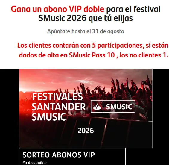 Gana un abono VIP doble para el festival SMusic 2026 que tú elijas