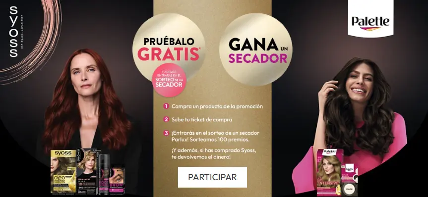 Prueba GRATIS Syoss o Palette y participa en el Sorteo de un Secador