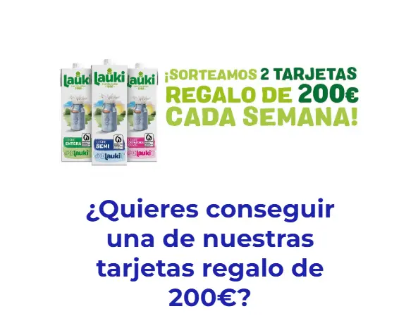 Lauki sortea 2 Tarjetas Regalo de 200€ cada semana