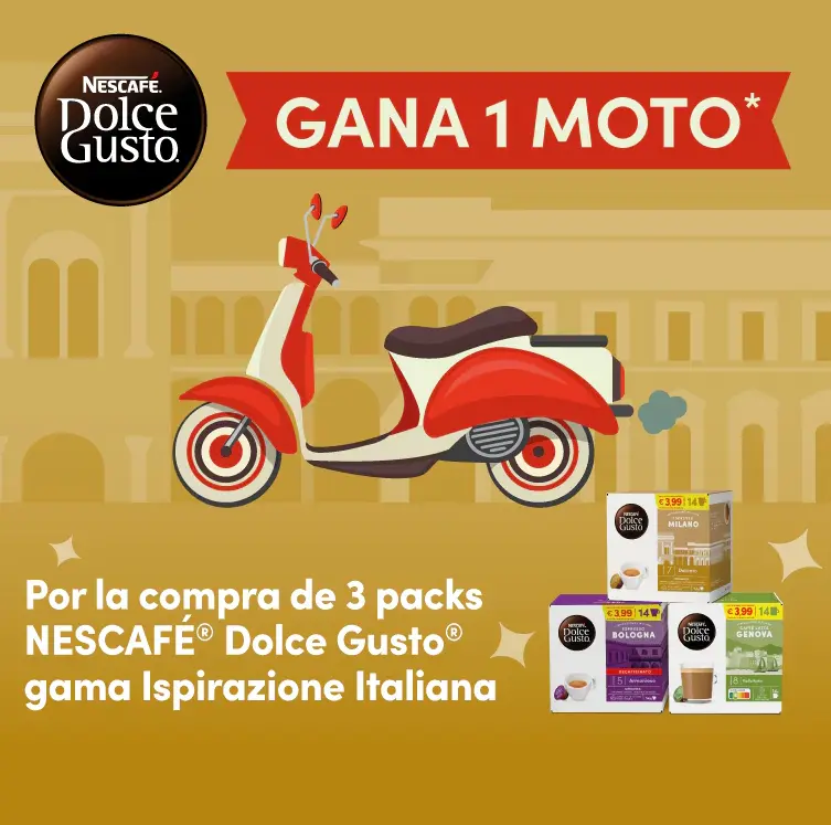 Gana una moto por la compra de 3 packs NESCAFÉ Dolce Gusto