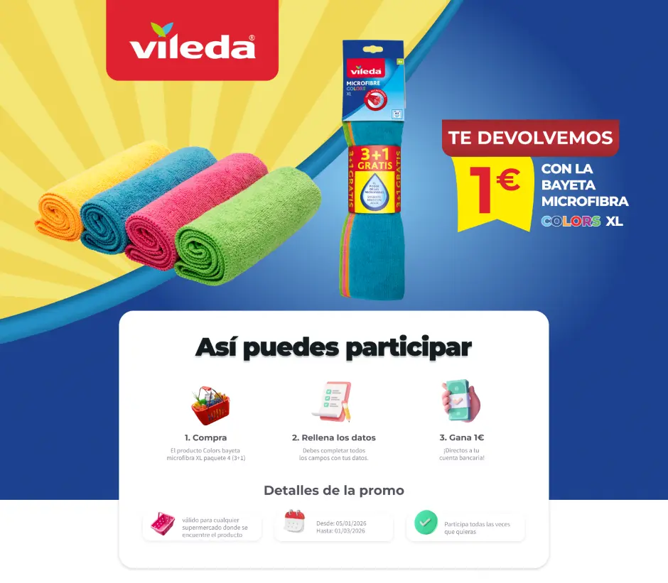 Vileda te devuelve 1€ con la bayeta de microfibra Colors XL