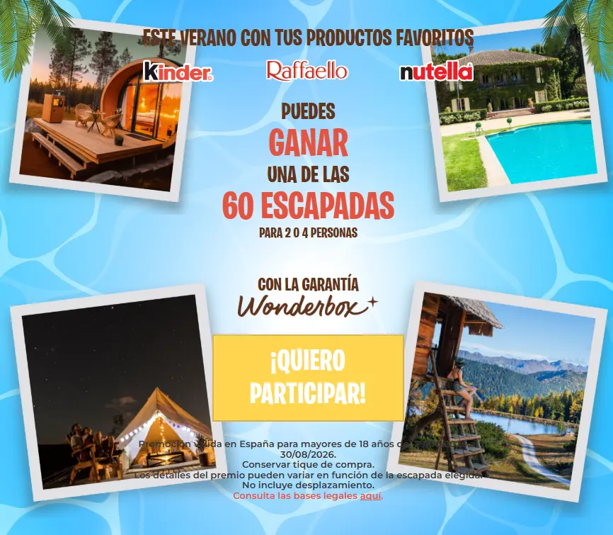 El Chiringuito Ferrero sortea 60 escapadas Wonderbox