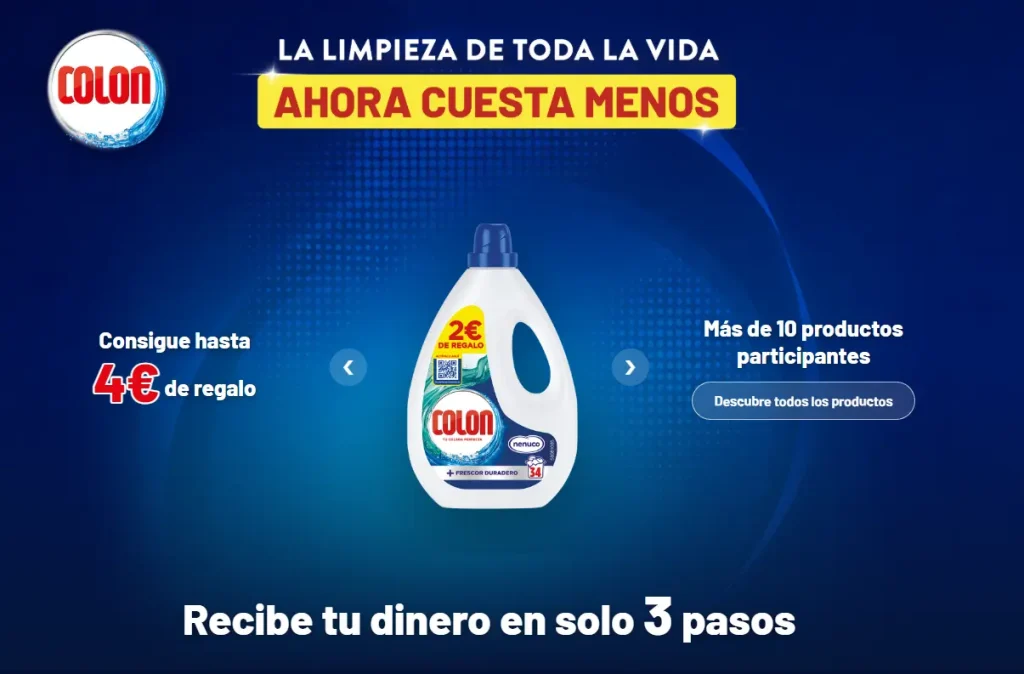 Obtén hasta 4€ de Reembolso en tus prodcutos de limpieza Colón