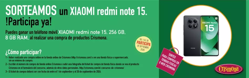 Crismona sortea un teléfono Xiaomi Redmi Note 15
