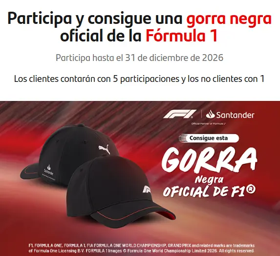 Participa y consigue una gorra negra oficial de la Fórmula 1