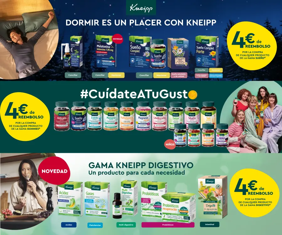 Llévate 4€ de Reembolso en tres gamas de Productos Kneipp